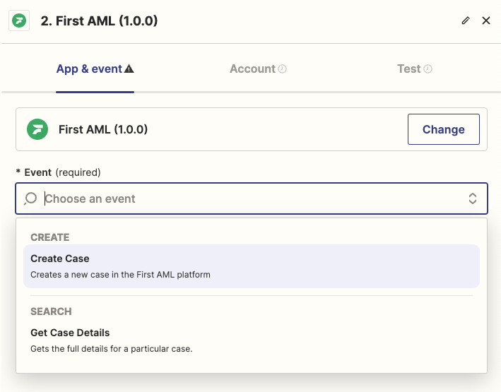 First AML create case action