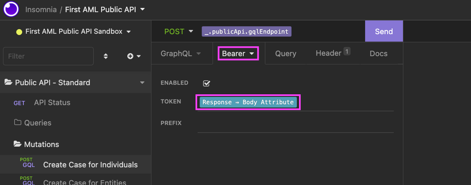 Using Insomnia First AML Public API Documentation